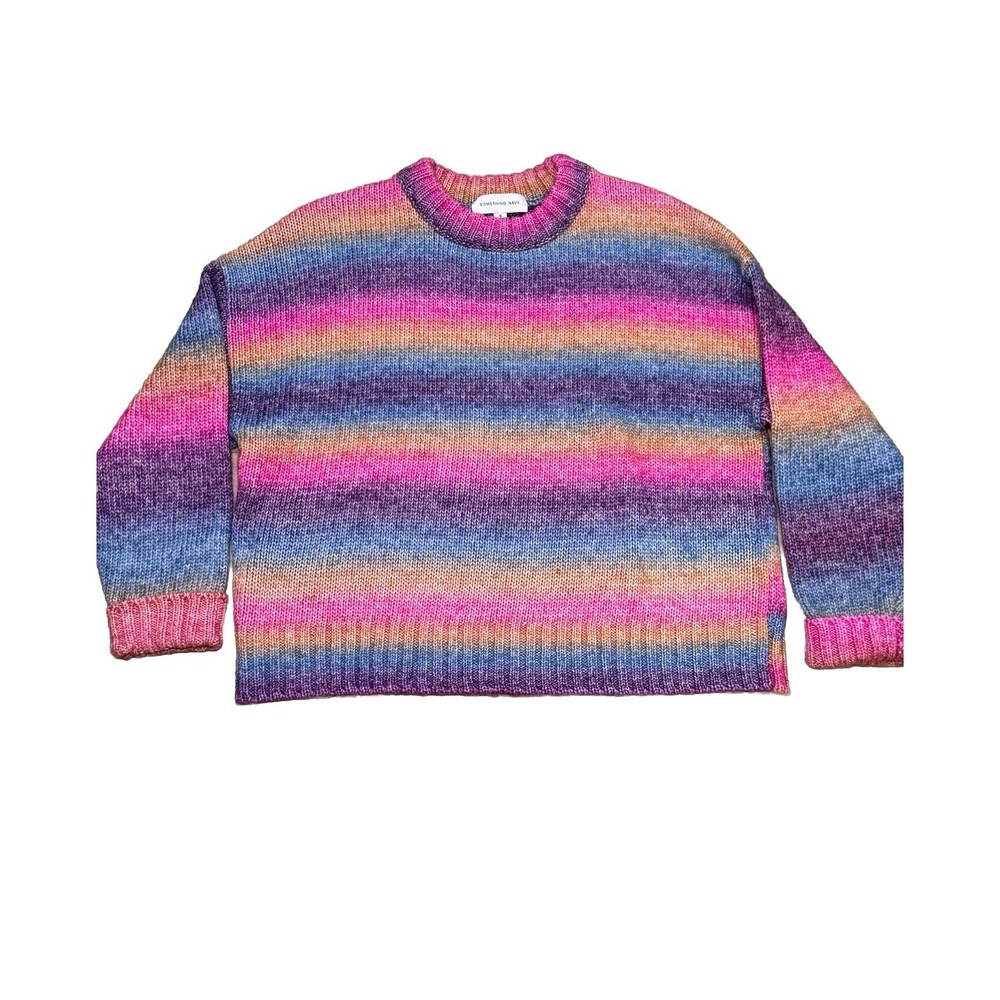 Something Navy Poppy Hombre Sweater Rainbow Knit Crew Size‎ Small